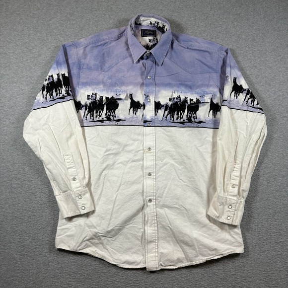 Roper Other - Vintage 90s Roper Running Horses Border Print Western Pearl Snap Shirt Mens L